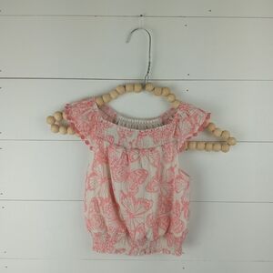Epic Threads girls size 3T coral gold stripe butterfly design top smock on top
